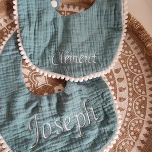 Bib in double cotton gauze personalized with the first name embroidered in the color of your choice future parents birth gift image 8
