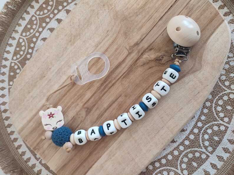 Doe wood silicone pacifier clip personalized pacifier clip with first name birth gift rattle ring with or without first name image 6