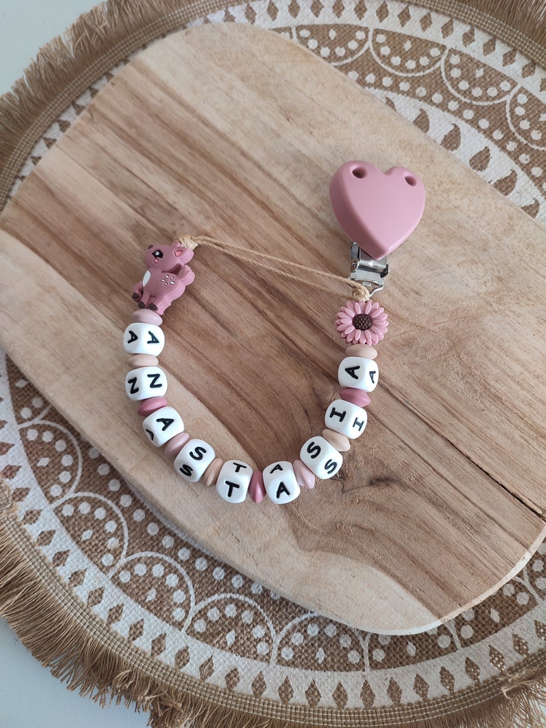 Personalized 100% silicone doe pacifier clip customizable pacifier clip natural wood silicone rattle with wooden ring attache tétine