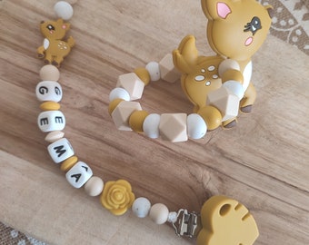 100% silicone doe pacifier clip - personalized pacifier clip with first name - birth gift - rattle ring with or without first name