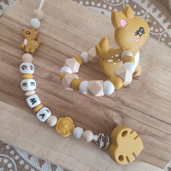 100% silicone doe pacifier clip - personalized pacifier clip with first name - birth gift - rattle ring with or without first name