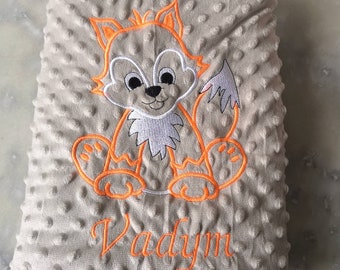 Couverture  personnalisée pour bebe avec prénom - couverture minky- polaire fin - personnalisée avec prénom - cadeau naissance  - RENARD