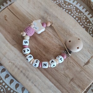 Personalized silicone fox pacifier clip personalized creations for children silicone and natural wood awakening rattle Christmas rose blush