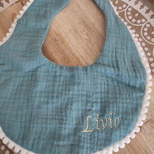 Bib in double cotton gauze personalized with the first name embroidered in the color of your choice future parents birth gift image 4