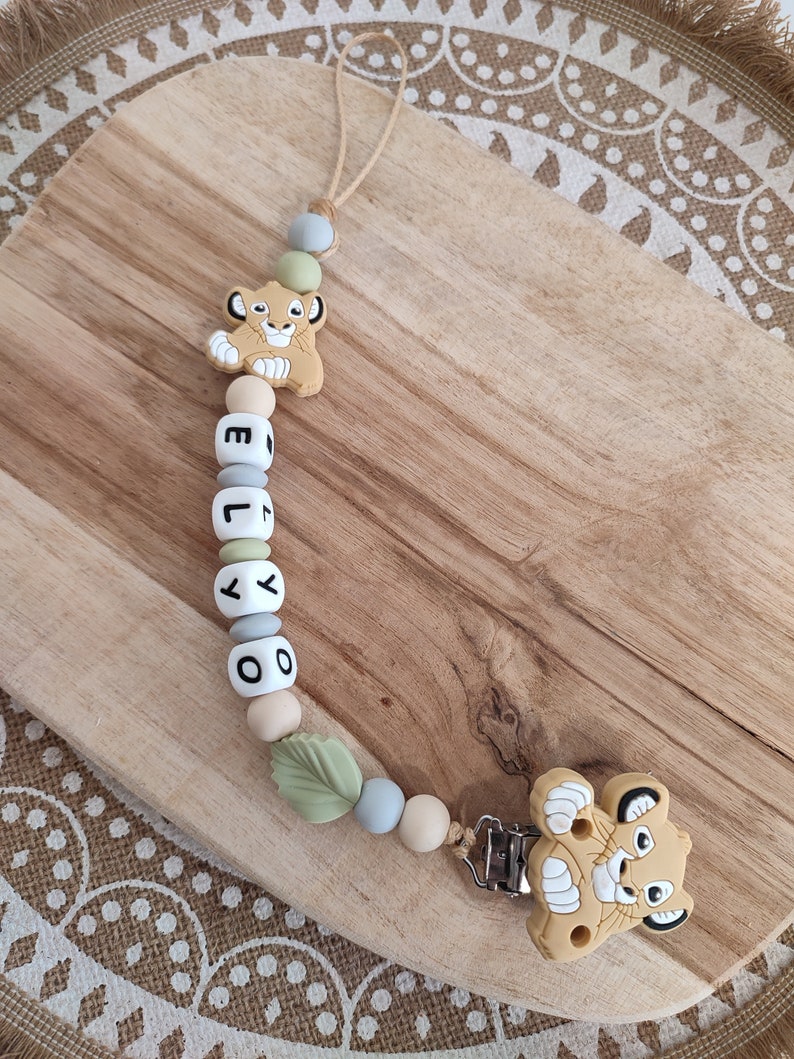 100% Disney silicone pacifier clip lion rattle personalized Simba silicone pacifier clip Disney lion king pacifier clip gris clair