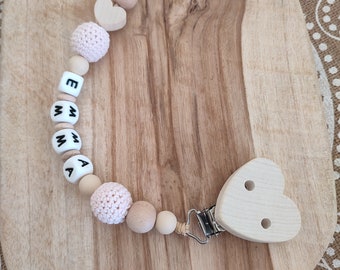 Personalized heart pacifier clip - wooden silicone pacifier clip - birth gift - personalized baby accessories - creation