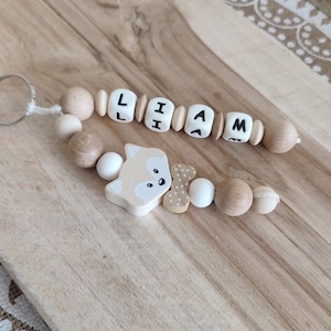 Personalized first name key ring - silicone key ring - fox key ring - personalized gift - key ring with silicone and wood first name