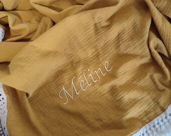 Double gauze cotton blanket with first name embroidery - personalized birth gift embroidered with first name for baby and children -