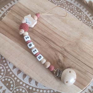 Personalized silicone fox pacifier clip personalized creations for children silicone and natural wood awakening rattle Christmas terracota