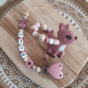 Personalized 100% silicone doe pacifier clip - customizable pacifier clip - natural wood silicone rattle with wooden ring