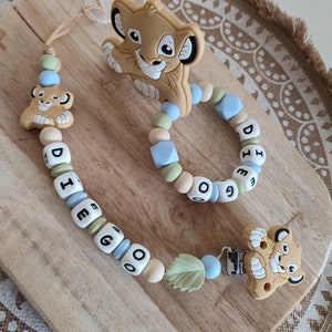 100% Disney silicone pacifier clip lion rattle personalized Simba silicone pacifier clip Disney lion king pacifier clip bleu ciel