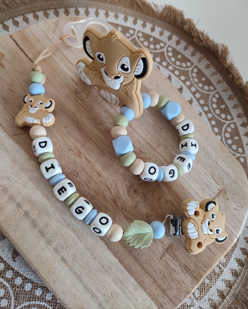 100% Disney silicone pacifier clip lion rattle personalized Simba silicone pacifier clip Disney lion king pacifier clip bleu ciel