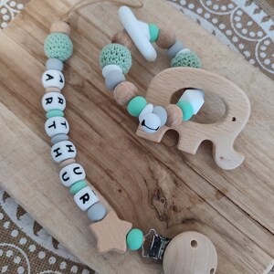 Customizable pacifier clip Personalized elephant pacifier clip personalized silicone and wood first name pacifier clip rattle image 2