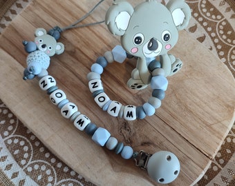 Clip per ciuccio koala personalizzata in silicone al 100% - anello in silicone per sonaglio del risveglio - regalo di nascita - accessori per la cura del bambino -