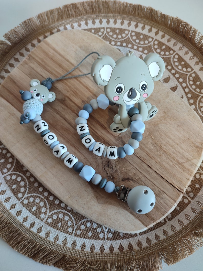 Attache tétine personnalisée 100%silicone koala anneau en silicone hochet d'éveil cadeau de naissance accessoires puericulture bébés image 1