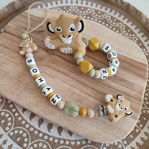 100% Disney silicone pacifier clip lion rattle personalized Simba silicone pacifier clip Disney lion king pacifier clip moutarde