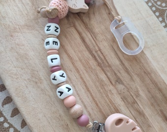 Personalized cat pacifier clip - mam pacifier clip - natural wood silicone - peach pink pink - birth gift - baby accessories