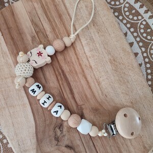 Personalized pacifier clip doe natural wood silicone - mam pacifier clip - birth gift - doe awakening rattle ring - Christmas gift