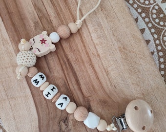 Personalized pacifier clip doe natural wood silicone - mam pacifier clip - birth gift - doe awakening rattle ring - Christmas gift