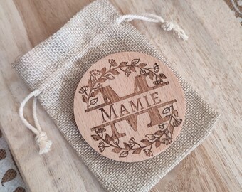 Personalized wooden pocket mirror - professional laser engraving - text of your choice - gift for grandma, mother, godmother