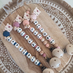 Doe wood silicone pacifier clip personalized pacifier clip with first name birth gift rattle ring with or without first name image 7