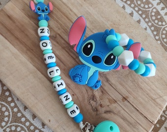 Personalized Stitch Disney pacifier clip 100% silicone - Disney Stitch silicone rattle - baby Christmas birth gift