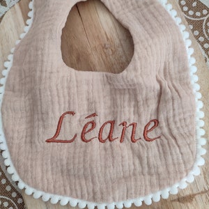 Bib in double cotton gauze personalized with the first name embroidered in the color of your choice future parents birth gift image 3