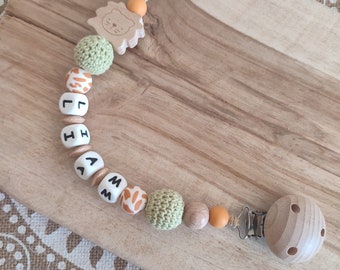 Personalized pacifier clip silicone wood savannah elephant - cuddly toy clip - mam pacifier clip - personalized baby birth gift