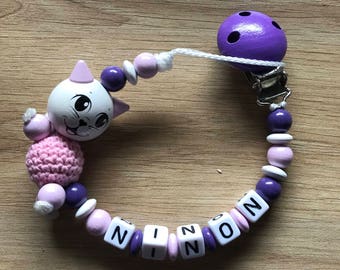 Pacifier clip personalized - pacifier - cat