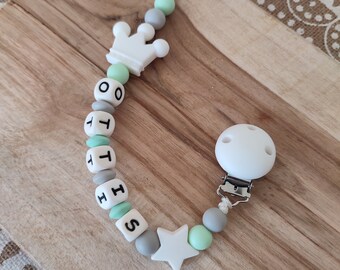 Personalized silicone pacifier clip mam crown - customizable silicone pacifier clip - personalized pacifier clip with first name