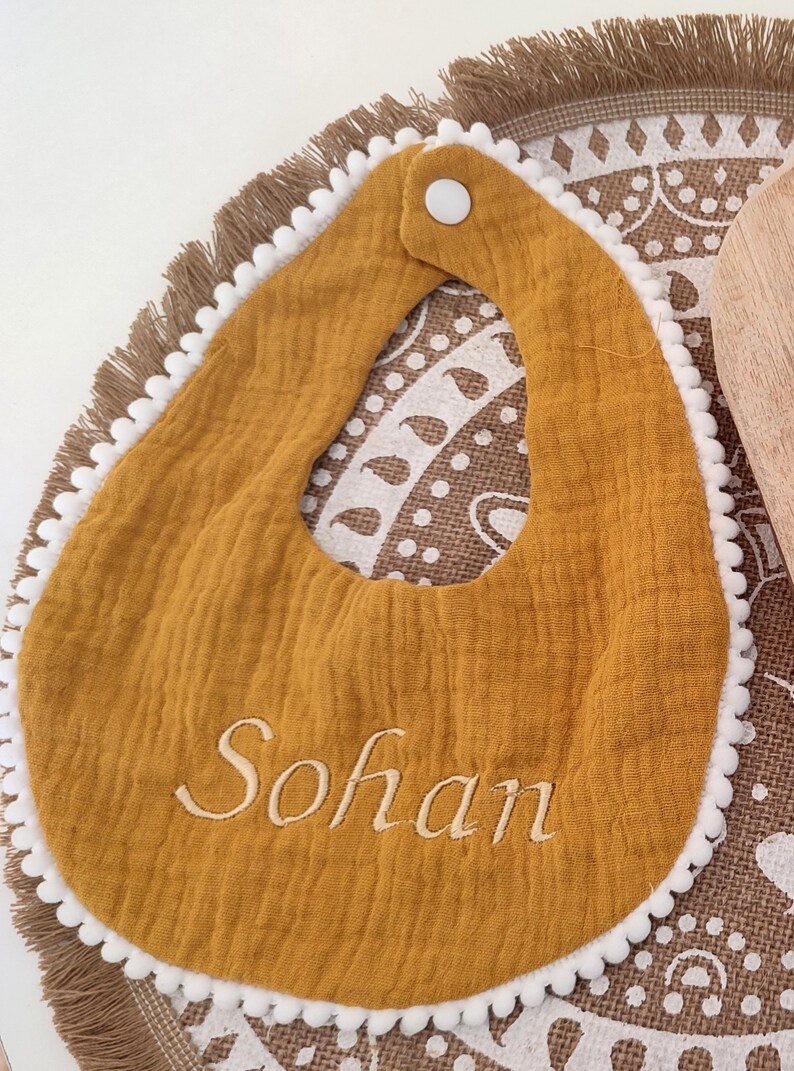 Bib in double cotton gauze personalized with the first name embroidered in the color of your choice future parents birth gift image 1