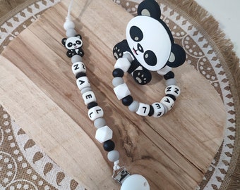 Clip in silicone con clip per ciuccio in silicone panda personalizzato - clip per ciuccio in silicone - regalo di nascita - creazione francese personalizzata -