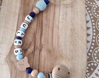 Personalized elephant pacifier clip - customizable silicone and wood first name pacifier clip - birth gift - personalized creation