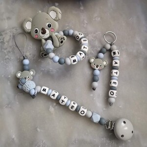 Attache tétine personnalisée 100%silicone koala anneau en silicone hochet d'éveil cadeau de naissance accessoires puericulture bébés image 2