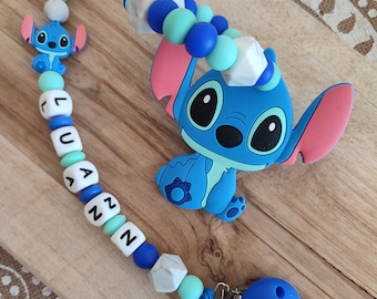 Attache tétine personnalisé Stitch  Disney 100% silicone - hochet silicone disney Stitch silicone -  cadeau naissance noel bébé