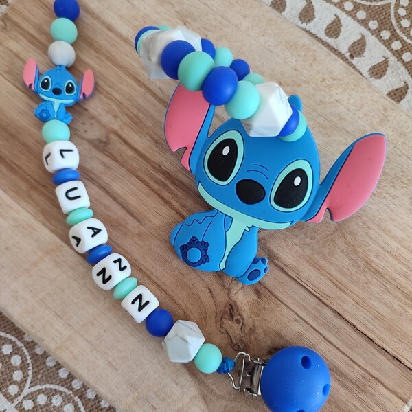 Attache tétine personnalisé Stitch  Disney 100% silicone - hochet silicone disney Stitch silicone -  cadeau naissance noel bébé
