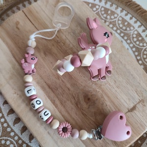 Personalized 100% silicone doe pacifier clip customizable pacifier clip natural wood silicone rattle with wooden ring coffret duo + mam