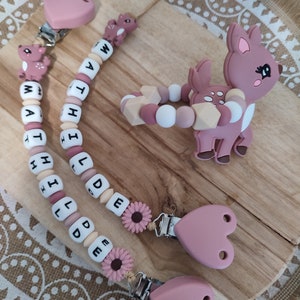 Personalized 100% silicone doe pacifier clip customizable pacifier clip natural wood silicone rattle with wooden ring image 10