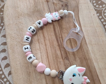 Personalisierter Marie Aristocats Schnullerclip Disney-Katzen aus 100 % Silikon - Disney Marie-Silikonrassel - Baby-Weihnachtsgeburtsgeschenk