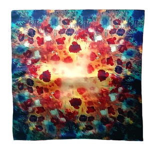 Cuadrado de seda 100% natural - Hecho a mano - 90 x 90 cm - Amapolas