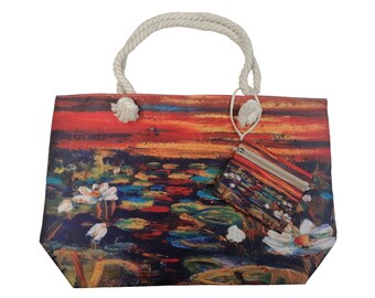 Tote bag / Strandtas - Monet - Ondergaande zon boven de waterlelies