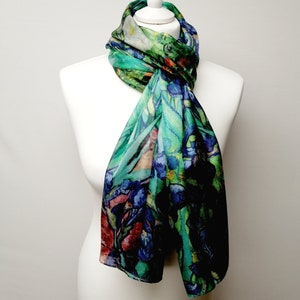 Pareo/Stole/Scarf - 100% Natural Silk Voile - 180 x 110 cm - VAN-GOGH - Irises