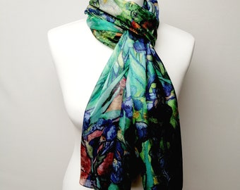 Pareo/Stole/Scarf - 100% Natural Silk Voile - 180 x 110 cm - VAN-GOGH - Irises