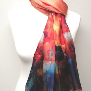 Pareo/Stole/Scarf - 100% Silk Voile - 180 x 110 cm - Poppies