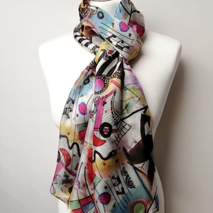 Pareo/Stole/Scarf - 100% Natural Silk Veil - 180 x 110 cm - Inspiration 2 KANDINSKY