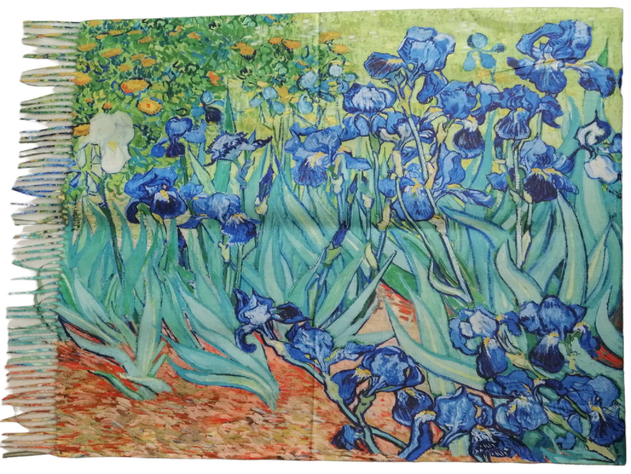 Écharpe étole Van Gogh – Iris Et Ferme En Provence, Double Face, Viscose, 69x200 Cm (neuf)