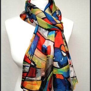 Pareo/Stole/Scarf - 100% Silk Voile - 180 x 110 cm - KANDINSKY Inspiration