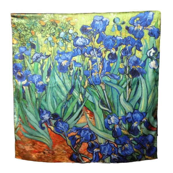 Carré 100 % Soie naturelle - Roulotté Main - 90 x 90 cm - VAN-GOGH - Les Iris