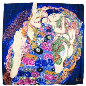 100% Natural Silk Square - Hand Rolled - 90 x 90 cm - KLIMT - The Virgin