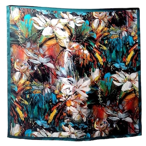 100% Natural Silk Square - Hand Rolled - 90 x 90 cm - Mixed Flowers